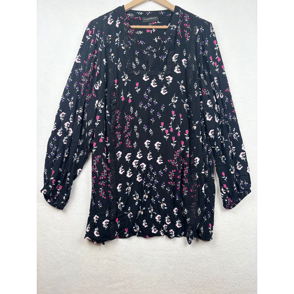Lane Bryant Blouse Womens 22 24 Floral Lace Trim‎ Boho Romantic